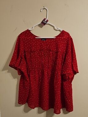 Torrid Red and White Polka Dot Smocked Blouse. NWT